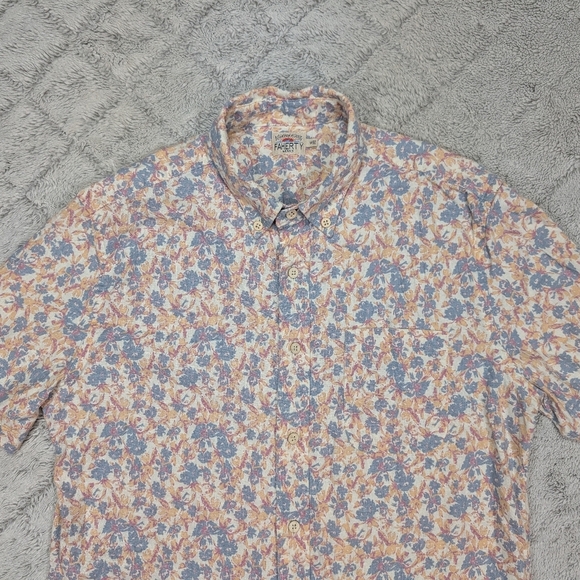 Faherty Shirt Mens M Blue Pink Floral Breeze SS Hemp Blend Tropic Shore Button - Picture 2 of 9